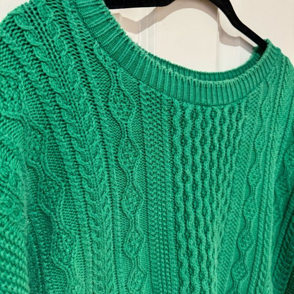 Gloucester Knitting Green Cotton Chunky Cable Knit Sweater - Size XL - Picture 2 of 8